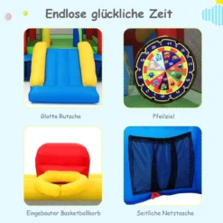 Hüpfburg Aufblasbare Kinder Springburg Spielburg mit Rutsche Bunt 380 x 305 x 215 cm