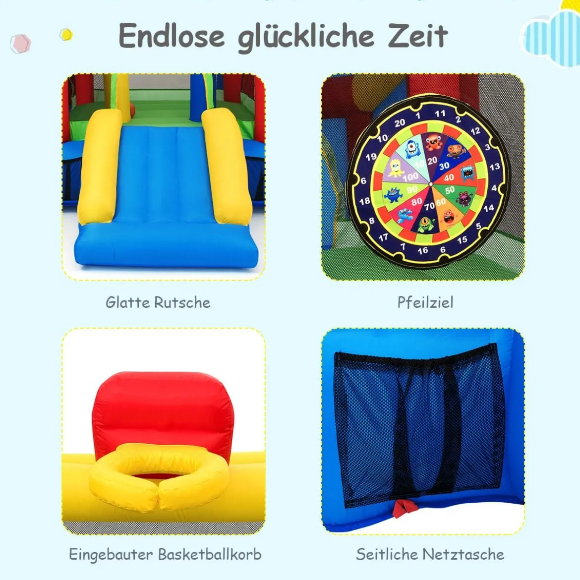 Hüpfburg Aufblasbare Kinder Springburg Spielburg mit Rutsche Bunt 380 x 305 x 215 cm