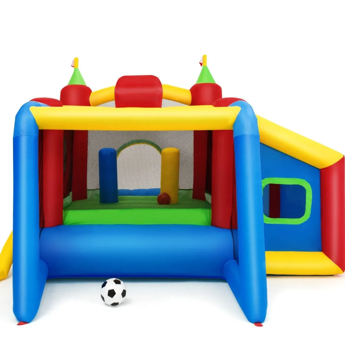 Hüpfburg Aufblasbare Kinder Springburg Spielburg mit Rutsche Bunt 380 x 305 x 215 cm