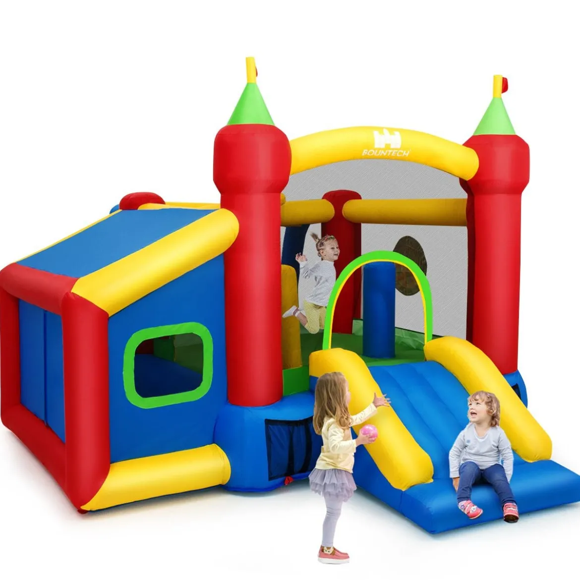 Hüpfburg Aufblasbare Kinder Springburg Spielburg mit Rutsche Bunt 380 x 305 x 215 cm