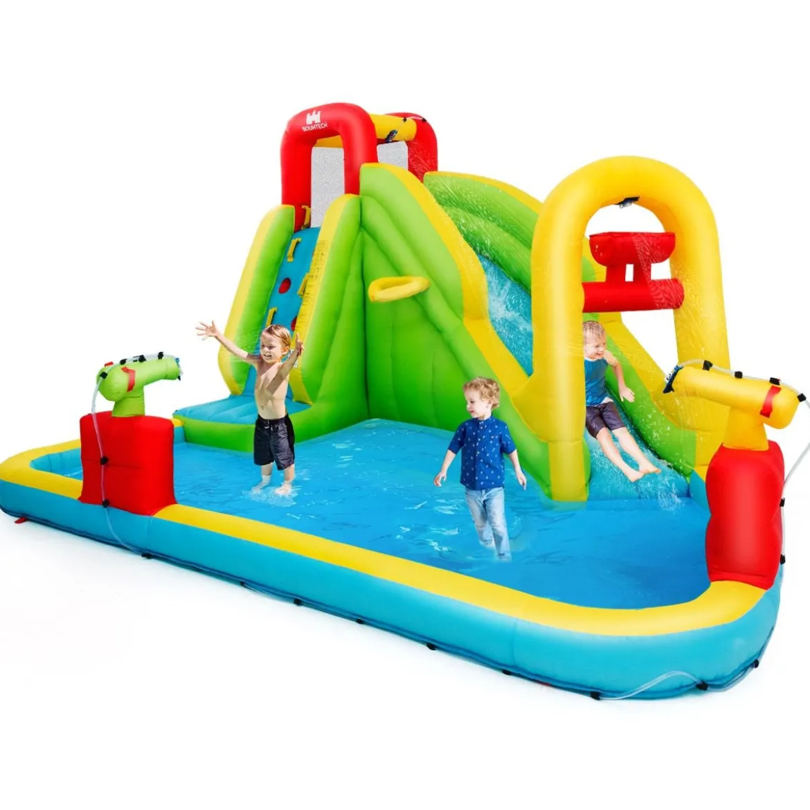 Hüpfburg Aufblasbarer Spielpool Wasserpark Planschbecken mit Rutsche 400 x 335 x 230 cm Farbig