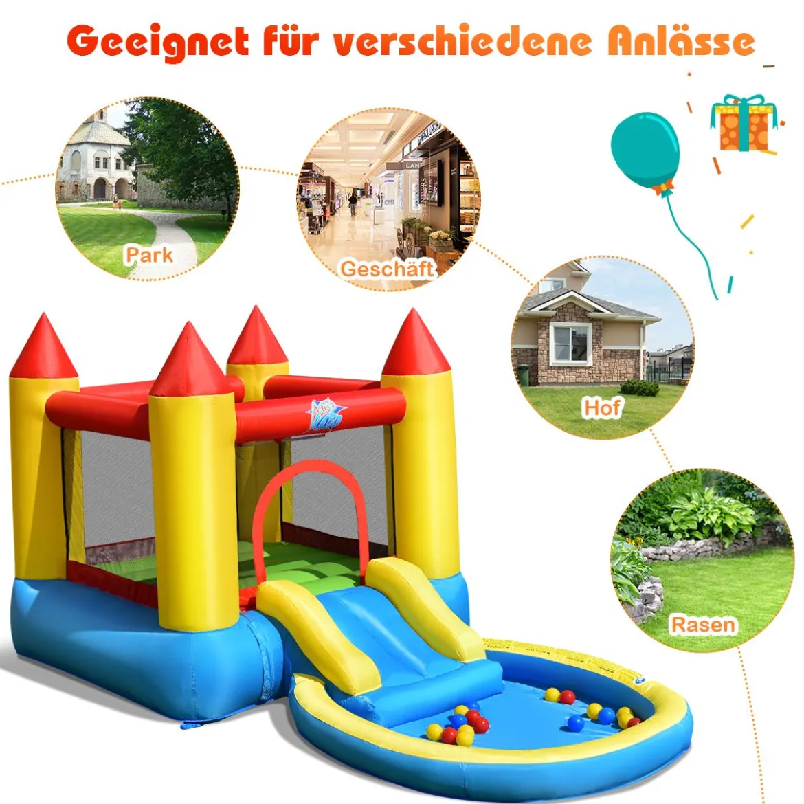 Hüpfburg aufblasbarer Springburg Wasserpark mit Rutsche 365 x 200 x 190 cm