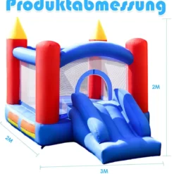 Hüpfburg Aufblasbares Outdoor Springburg mit 4 Säulen Rutsche Komplett-Set 3x2x2m