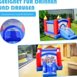 Hüpfburg Aufblasbares Outdoor Springburg mit 4 Säulen Rutsche Komplett-Set 3x2x2m