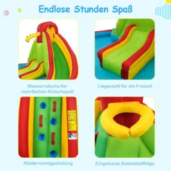 Hüpfburg Aufblasbare Wasserrutsche Kinder Springburg Wasserspielplatz mit 2 Rutschen & Kletterwand