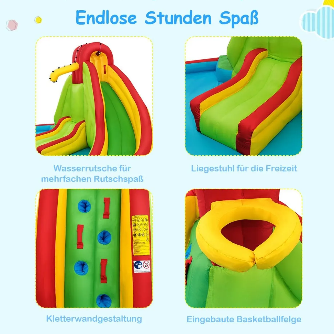 Hüpfburg Aufblasbare Wasserrutsche Kinder Springburg Wasserspielplatz mit 2 Rutschen & Kletterwand