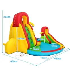 Hüpfburg Aufblasbare Wasserrutsche Kinder Springburg Wasserspielplatz mit 2 Rutschen & Kletterwand