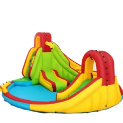 Hüpfburg Aufblasbare Wasserrutsche Kinder Springburg Wasserspielplatz mit 2 Rutschen & Kletterwand