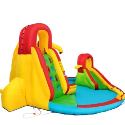 Hüpfburg Aufblasbare Wasserrutsche Kinder Springburg Wasserspielplatz mit 2 Rutschen & Kletterwand