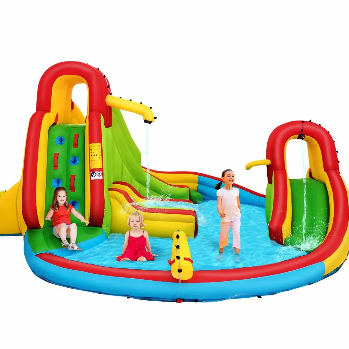Hüpfburg Aufblasbare Wasserrutsche Kinder Springburg Wasserspielplatz mit 2 Rutschen & Kletterwand