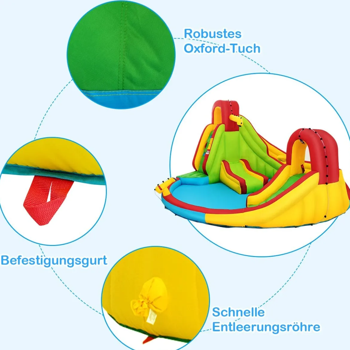 Hüpfburg Aufblasbare Wasserrutsche Kinder Springburg Wasserspielplatz mit 2 Rutschen & Kletterwand
