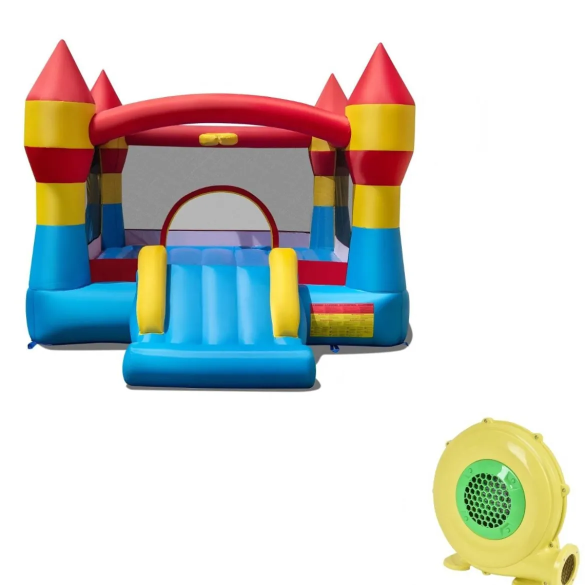 Hüpfburg Aufblasbar Spielburg 370 x 280 x 230 cm + Gebläse 450 W Elektrischer Ventilator Set