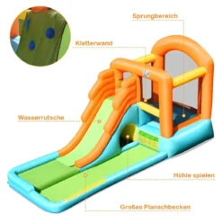 Hüpfburg aufblasbar Spielpool Wasserspiel Wasserpark mit Wasserrutsche 490 x 225 x 240 cm