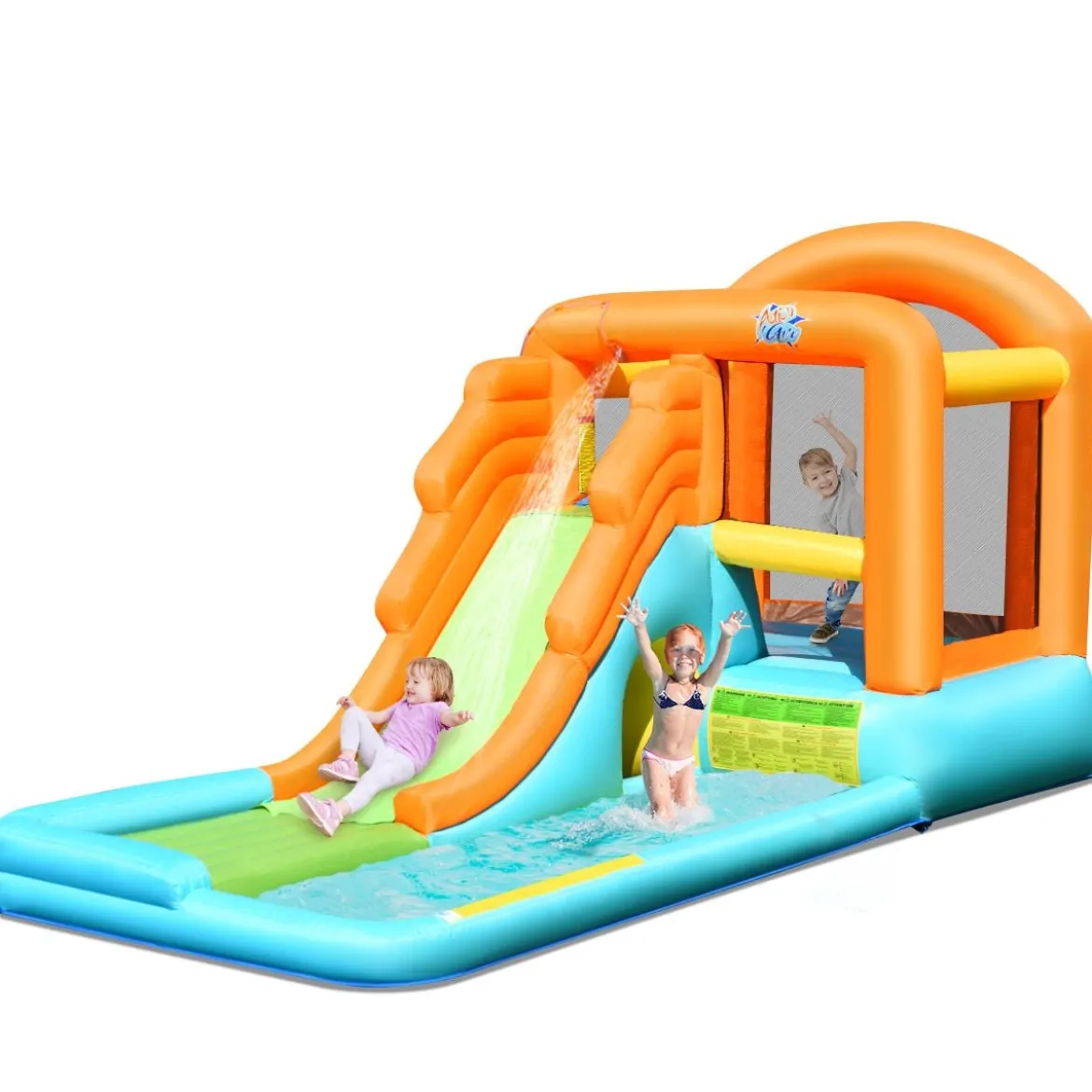 Hüpfburg aufblasbar Spielpool Wasserspiel Wasserpark mit Wasserrutsche 490 x 225 x 240 cm