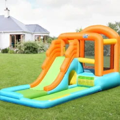 Hüpfburg aufblasbar Spielpool Wasserspiel Wasserpark mit Wasserrutsche 490 x 225 x 240 cm