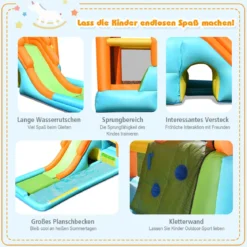 Hüpfburg aufblasbar Spielpool Wasserspiel Wasserpark mit Wasserrutsche 490 x 225 x 240 cm