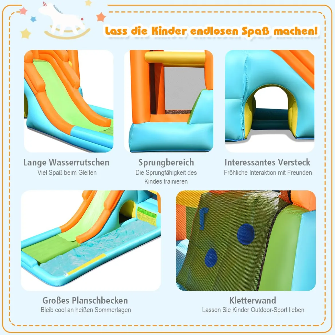 Hüpfburg aufblasbar Spielpool Wasserspiel Wasserpark mit Wasserrutsche 490 x 225 x 240 cm