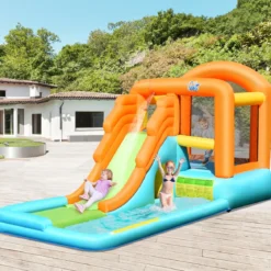 Hüpfburg aufblasbar Spielpool Wasserspiel Wasserpark mit Wasserrutsche 490 x 225 x 240 cm
