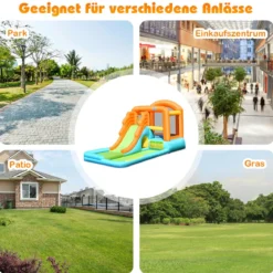 Hüpfburg aufblasbar Spielpool Wasserspiel Wasserpark mit Wasserrutsche 490 x 225 x 240 cm