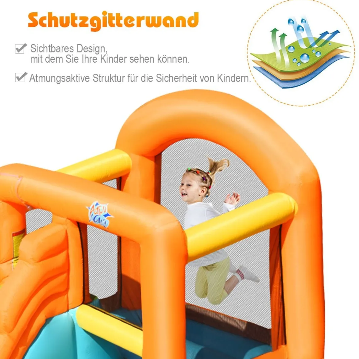 Hüpfburg aufblasbar Spielpool Wasserspiel Wasserpark mit Wasserrutsche 490 x 225 x 240 cm