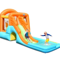 Hüpfburg aufblasbar Spielpool Wasserspiel Wasserpark mit Wasserrutsche 490 x 225 x 240 cm
