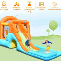 Hüpfburg aufblasbar Spielpool Wasserspiel Wasserpark mit Wasserrutsche 490 x 225 x 240 cm