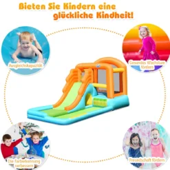 Hüpfburg aufblasbar Spielpool Wasserspiel Wasserpark mit Wasserrutsche 490 x 225 x 240 cm