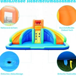 Hüpfburg aufblasbar Spielpool Wasserpark mit 2 Rutschen und Kletterwand 4,5x3x2M