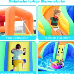 Hüpfburg aufblasbar Spielpool Wasserpark mit 2 Rutschen und Kletterwand 4,5x3x2M