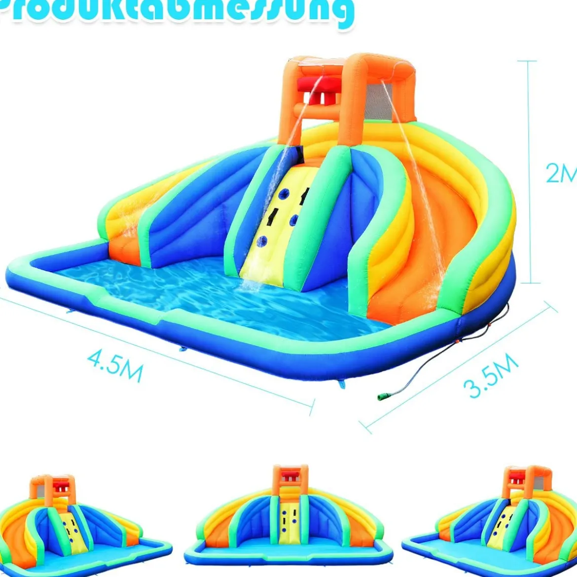 Hüpfburg aufblasbar Spielpool Wasserpark mit 2 Rutschen und Kletterwand 4,5x3x2M