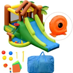 Hüpfburg aufblasbar Springburg mit 30 Bälle Hüpfschloss mit Rutsche Spielburg für Kinder 390 x 340 x 230 cm