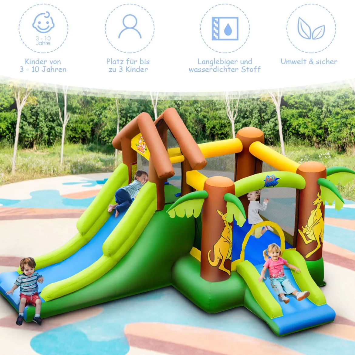 Hüpfburg aufblasbar Springburg mit 30 Bälle Hüpfschloss mit Rutsche Spielburg für Kinder 390 x 340 x 230 cm