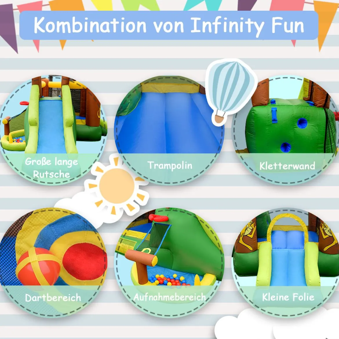 Hüpfburg aufblasbar Springburg mit 30 Bälle Hüpfschloss mit Rutsche Spielburg für Kinder 390 x 340 x 230 cm
