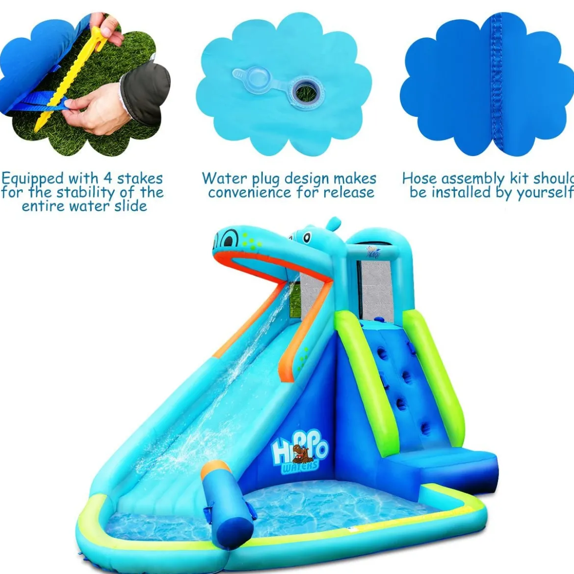 Hüpfburg aufblasbar Wasserrutsche Aufblasbare Spielpool Wasserspielcenter mit Rutsche 350*300*225cm