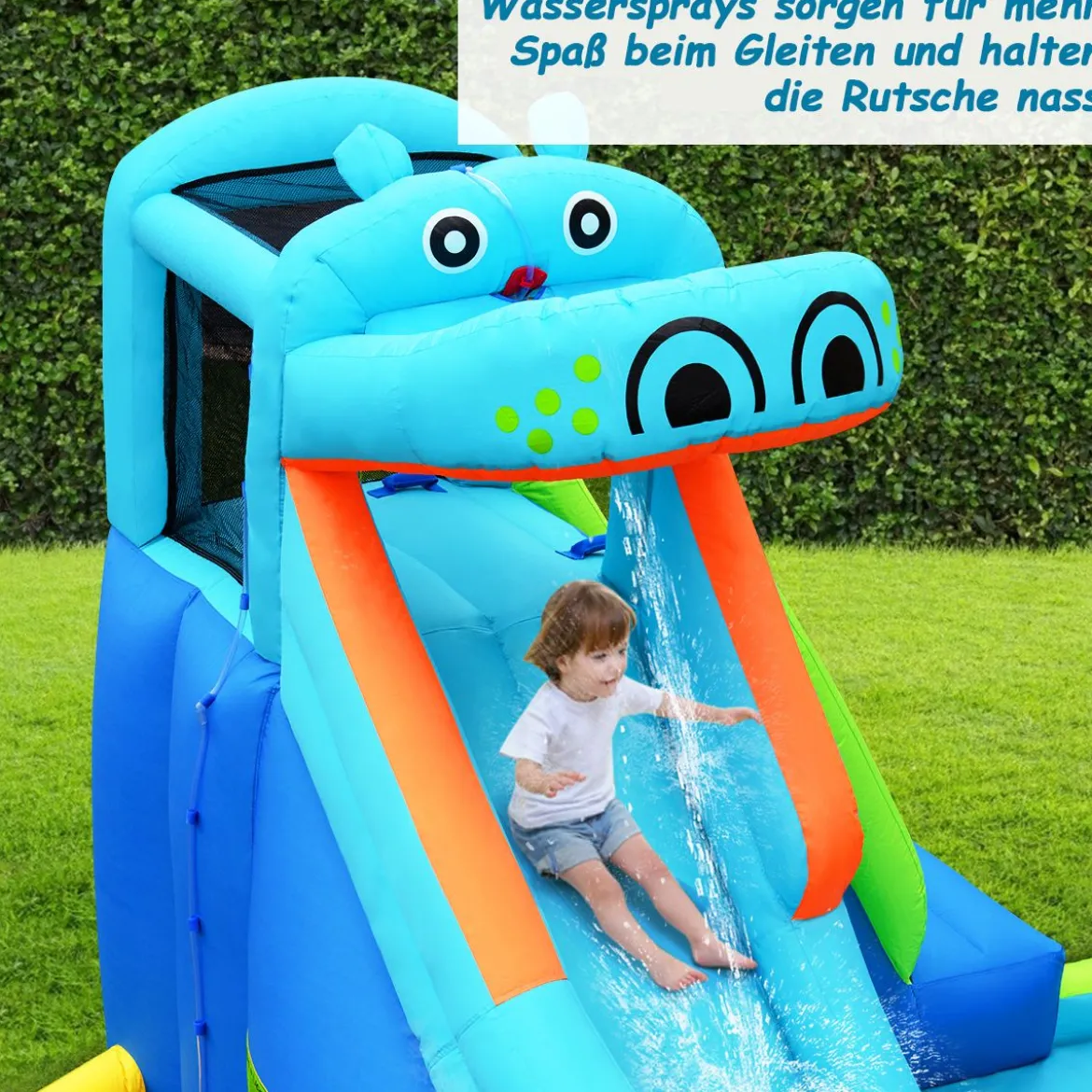 Hüpfburg aufblasbar Wasserrutsche Aufblasbare Spielpool Wasserspielcenter mit Rutsche 350*300*225cm