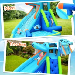 Hüpfburg aufblasbar Wasserrutsche Aufblasbare Spielpool Wasserspielcenter mit Rutsche 350*300*225cm