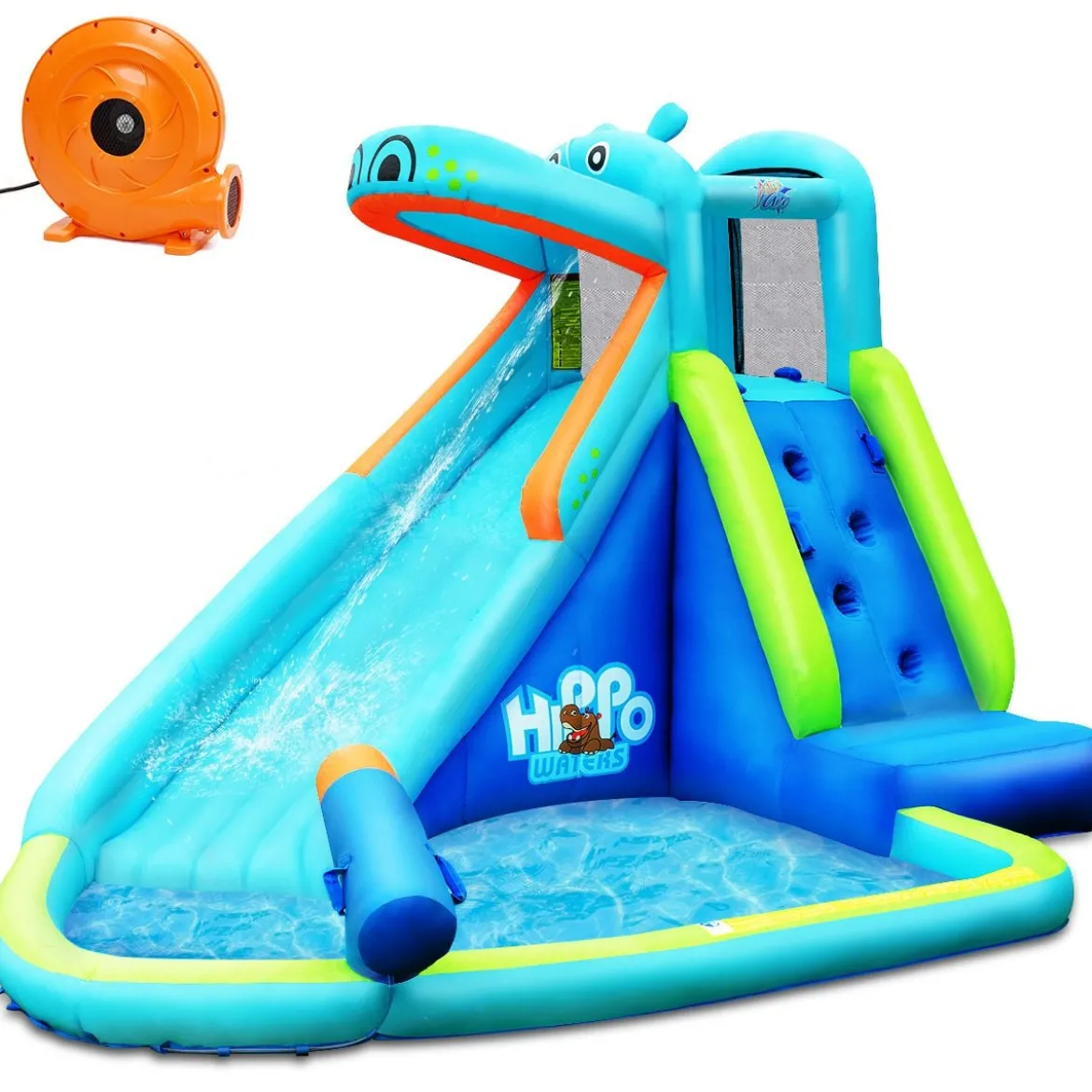 Hüpfburg aufblasbar Wasserrutsche Aufblasbare Spielpool Wasserspielcenter mit Rutsche 350*300*225cm