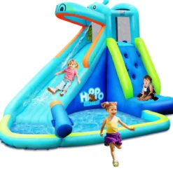 Hüpfburg aufblasbar Wasserrutsche Aufblasbare Spielpool Wasserspielcenter mit Rutsche 350*300*225cm