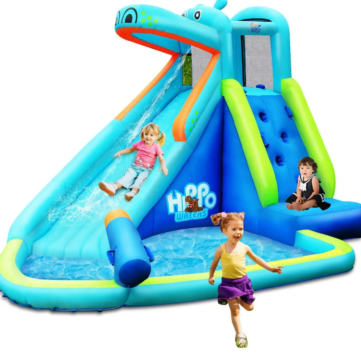Hüpfburg aufblasbar Wasserrutsche Aufblasbare Spielpool Wasserspielcenter mit Rutsche 350*300*225cm