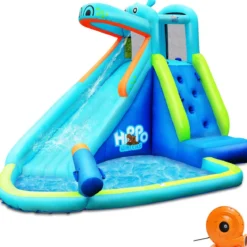 Hüpfburg aufblasbar Wasserrutsche Aufblasbare Spielpool Wasserspielcenter mit Rutsche 350*300*225cm