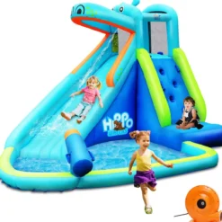 Hüpfburg aufblasbar Wasserrutsche Aufblasbare Spielpool Wasserspielcenter mit Rutsche 350*300*225cm
