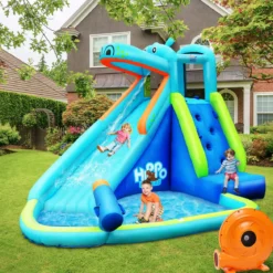Hüpfburg aufblasbar Wasserrutsche Aufblasbare Spielpool Wasserspielcenter mit Rutsche 350*300*225cm