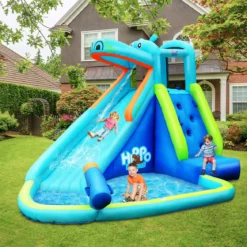 Hüpfburg aufblasbar Wasserrutsche Aufblasbare Spielpool Wasserspielcenter mit Rutsche 350*300*225cm