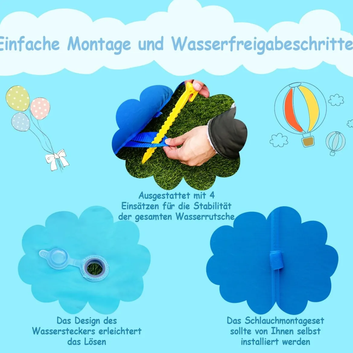 Hüpfburg aufblasbar Wasserrutsche Aufblasbare Spielpool Wasserspielcenter mit Rutsche 350*300*225cm