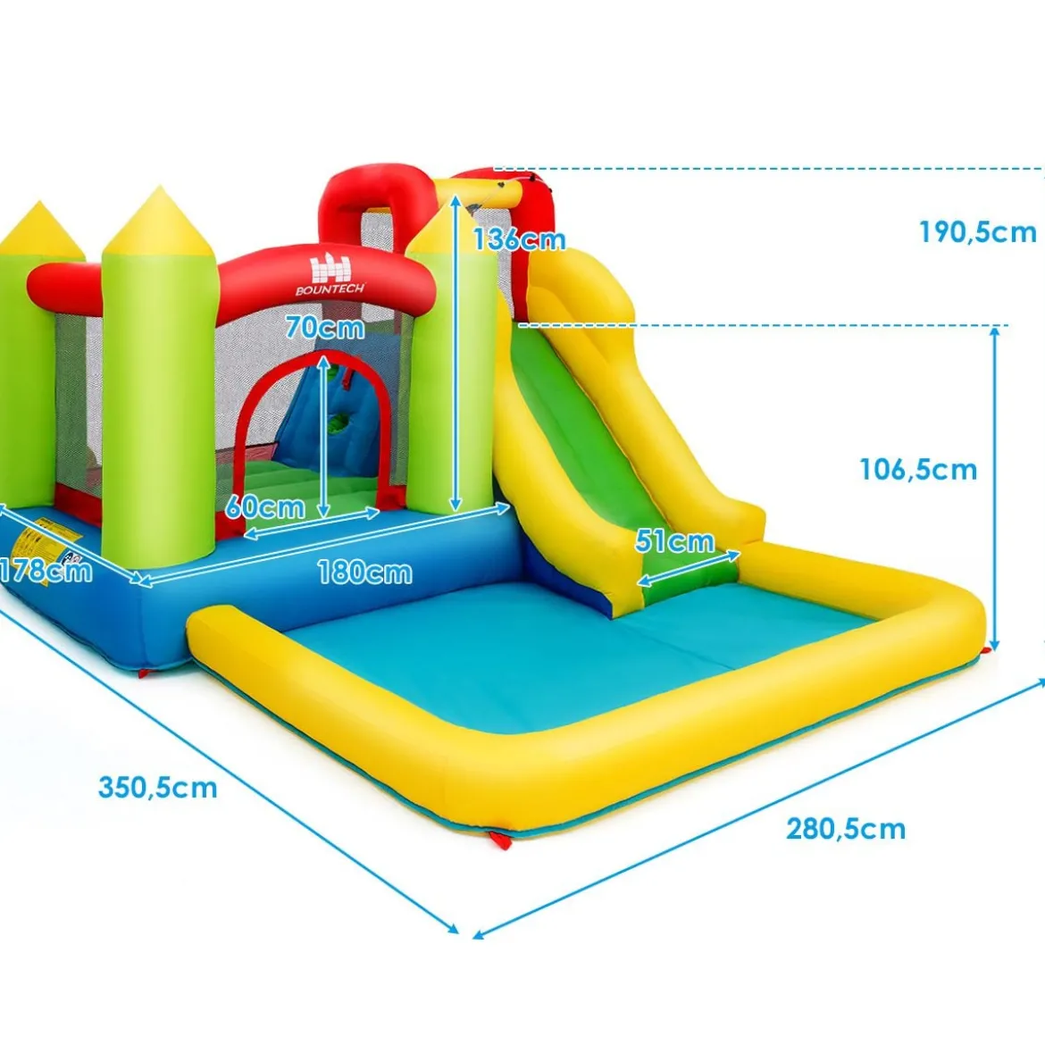 Hüpfburg aufblasbar Wasserrutsche Spielpool Planschbecken mit Rutsche 350 x 280 x 190cm