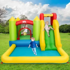 Hüpfburg aufblasbar Wasserrutsche Spielpool Planschbecken mit Rutsche 350 x 280 x 190cm