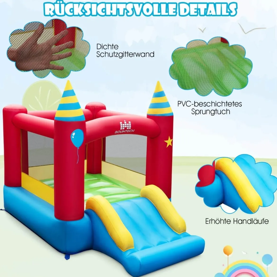 Hüpfburg Kinderhüpfhaus Tragbares Spielparadies 190 x 260 x 205 cm (mit 370-W-Gebläse)