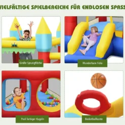 Hüpfburg mit Gebläse & Rutsche & Sprungbereich & Basketballkorb & 100 Bälle & Tragetasche