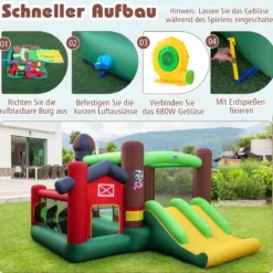 Hüpfburg mit Gebläse Rutsche Sprungbereich Basketballkorb Wurfspiel 356 x 332 x 225 cm