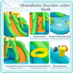 Hüpfburg mit Gebläse Wasserpark mit Zwei Rutschen 400 x 361 x 255 cm (mit 480W Luftgebläse)